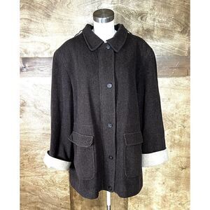 Wool Blend Coat with Hood Brown Oversized Casual Classic Warm Outerwear‎